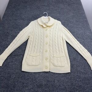 Vintage Sears‎ Cardigan Sweater Womens L  Cream Cable Knit Button Up Shawl Wool